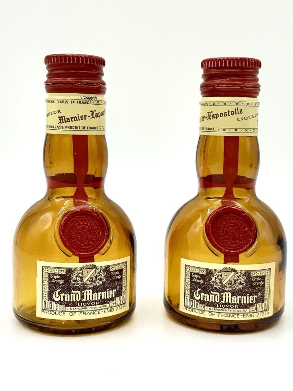 2 EMPTY 30ml GRAND MARNIER Mini Liqueur GLASS Bottles For Crafts or Refill